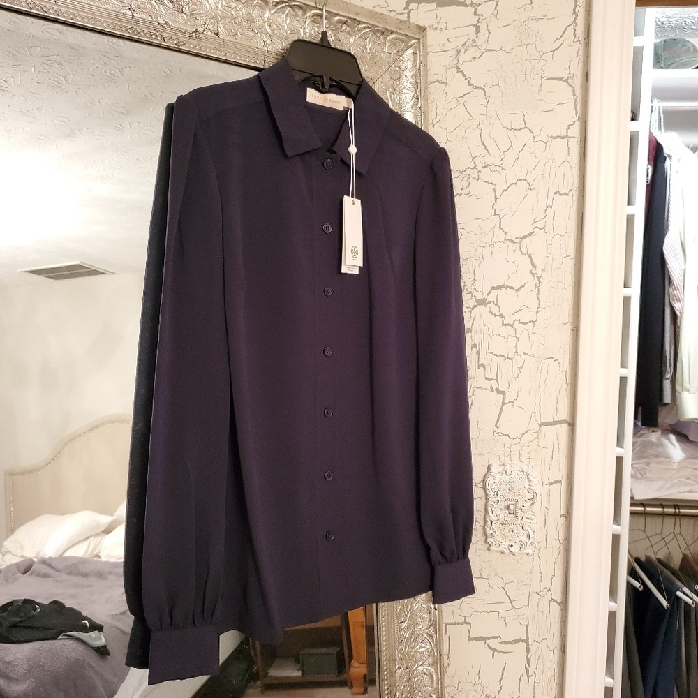 Tory Burch navy blouse -new with tags. Never worn